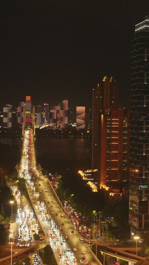 城市天际线商务建筑交通道路车流夜景灯光素材车流素材49秒视频