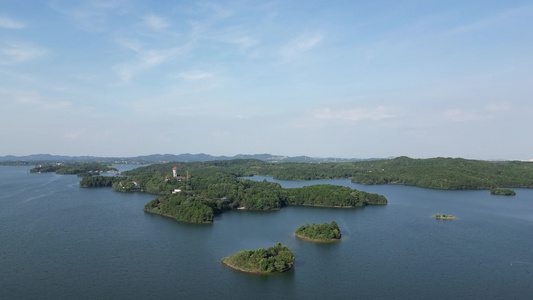 航拍水库湖泊青山绿水视频