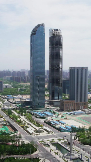 航拍宁夏银川双子塔城市建筑18秒视频
