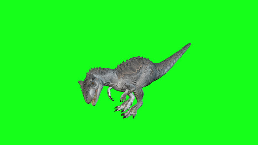 绿屏背景下行走的动画艾略龙恐龙世界视频