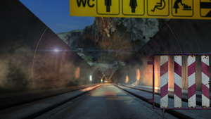 动画在隧道的路上爆炸的驾驶车17秒视频