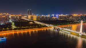 4K航拍大气移动延时杭州钱塘江钱江三桥CBD城市夜景10秒视频