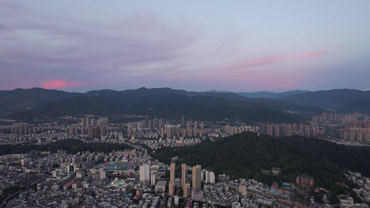 福建龙岩城市落日晚霞夕阳夜幕降临航拍 视频