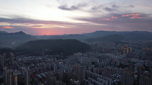 福建龙岩城市落日晚霞夕阳夜幕降临航拍 视频