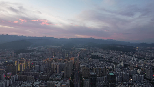 福建龙岩城市落日晚霞夕阳夜幕降临航拍 视频