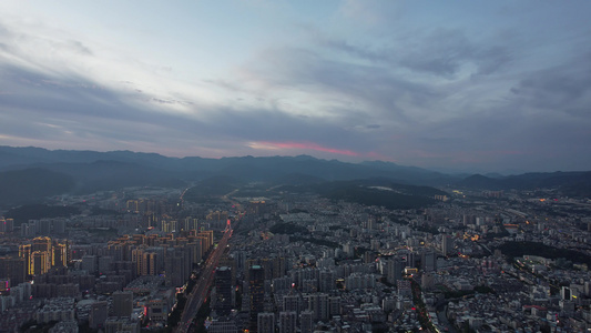 福建龙岩城市落日晚霞夕阳夜幕降临航拍 视频