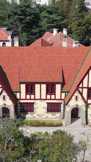 青岛八大关英国乡村别墅航拍视频古建筑28秒视频