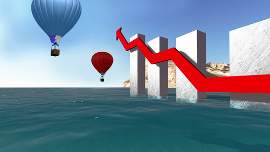 3d投影股票市场商业图表动画配有热气球视频