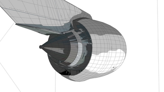 商用喷气式飞机发动机3D有线框架视频