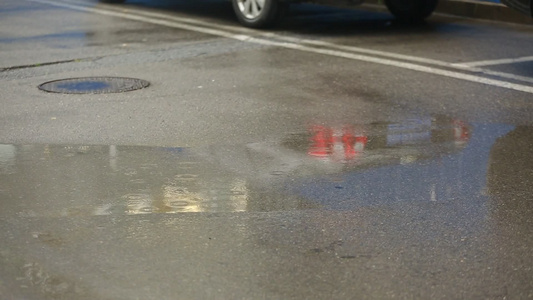 下雨天地面积水倒影视频