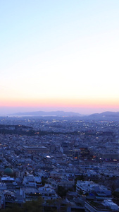 雅典城市日落夜景延时视频天际线视频