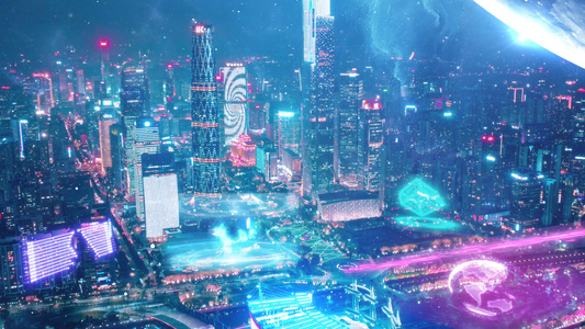 赛博朋克风霓虹未来城市视频