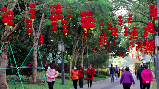 新春中国年春节街道红红火火灯笼视频