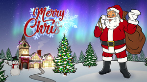圣诞老人在北极挥舞着圣塔的动画卡31秒视频