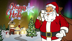 圣诞老人晚间在北极的节日快乐动画卡31秒视频