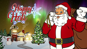 圣诞快乐节日动画卡牌夜晚圣塔在北边靠近北极31秒视频