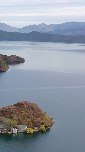 云南丽江泸沽湖里格半岛航拍视频度假区36秒视频