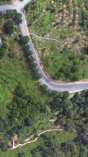航拍蜿蜒山路绿色植被18秒视频