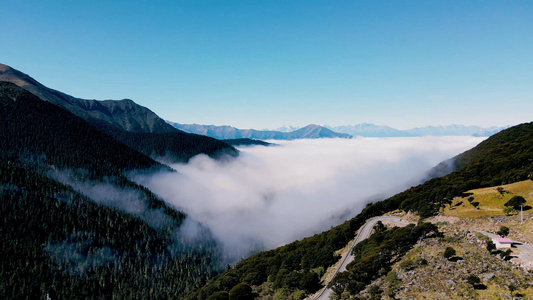 4k航拍高山垭口雪山云海自然风光[业拉]视频