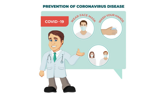 科罗纳保护小费和咨询动画带有医生卡通人物视频
