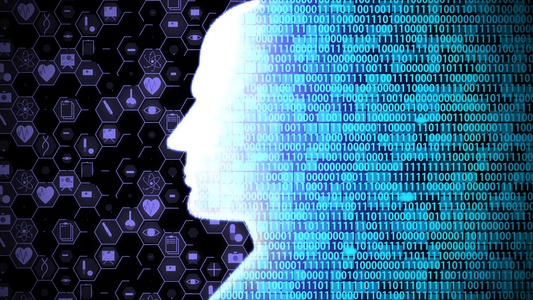 未来人工智能人头计算和思维医疗技术图标集HUD包括视频