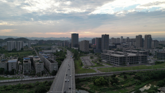 重庆沙坪坝城市晚霞自然风光航拍素材视频