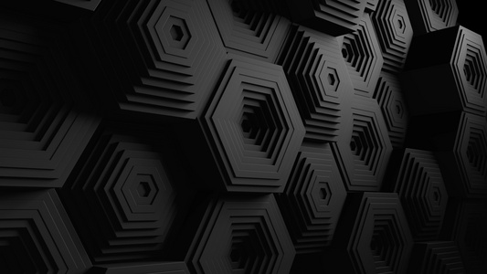 黑色极简主义具有移动的黑色六边形形状的马赛克表面抽象视频
