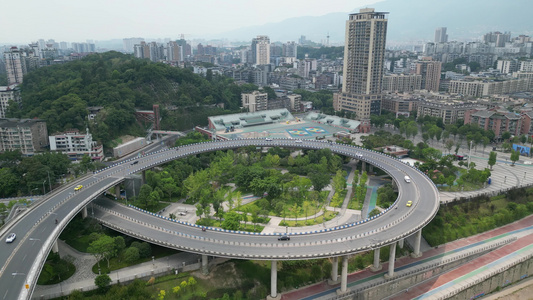 重庆北碚嘉陵江大桥公路车流航拍风景素材视频