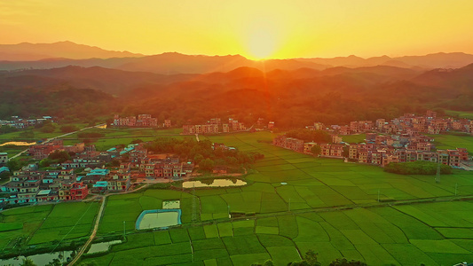 夕阳下的田园风光视频