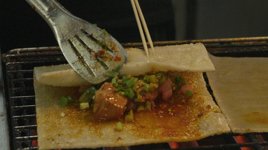 慢动作升格拍摄城市中餐美食网红小吃烹饪制作过程4k素材视频