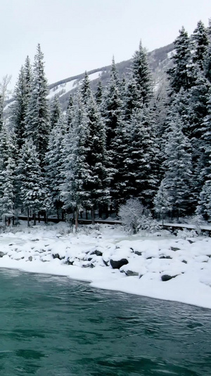 航拍冬季天山不冻河41秒视频