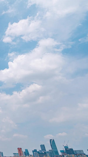 震撼移动延时杭州城市全景杭州之门城市天际线云层蓝天白云10秒视频