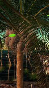 三维黄昏海边椰树背景热带海域背景视频
