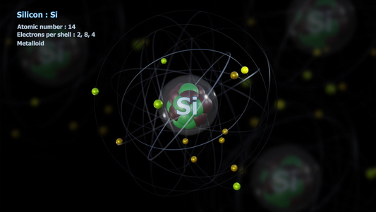 具有14个电子的硅原子与原子无限轨道旋转视频