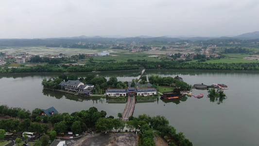 湖南湘潭湘乡市东山岛茅浒水乡4A景区航拍 视频