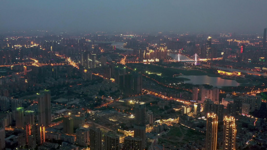 航拍武汉城市灯光秀视频
