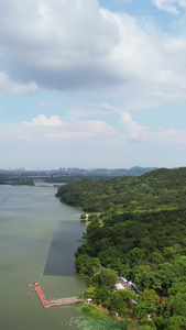 航拍蓝天白云天空湖北5A级地标旅游景区东湖风景素材旅游素材视频