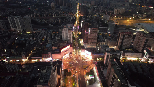 航拍湖南株洲大汉悦中心中心广场夜景 视频