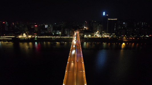 航拍湖南株洲天元大桥夜景 视频