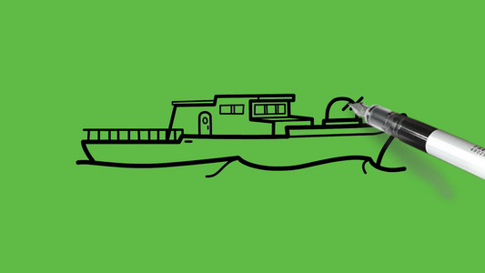 绘制具有抽象绿色背景颜色组合的海洋船图纸以抽象绿色视频