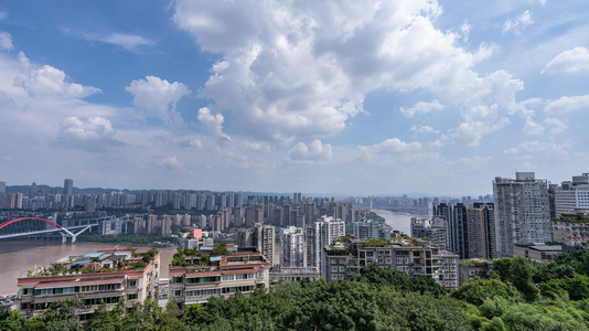 8k蓝天白云的重庆九龙坡区城市风光延时视频