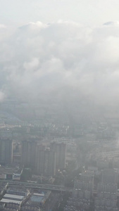 南京城市建筑群CBD清晨薄雾航拍视频