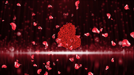 梦幻动态红色玫瑰花爱心粒子舞台背景元素视频