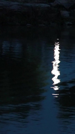 实拍夜晚湖面波光粼粼的镜头34秒视频