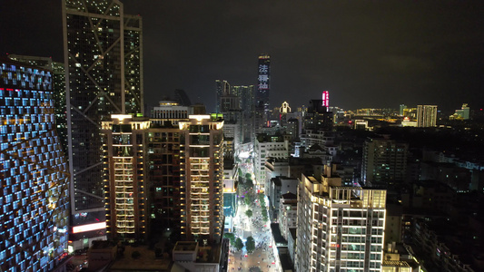 广西柳州五星商业步行街夜景灯光航拍视频