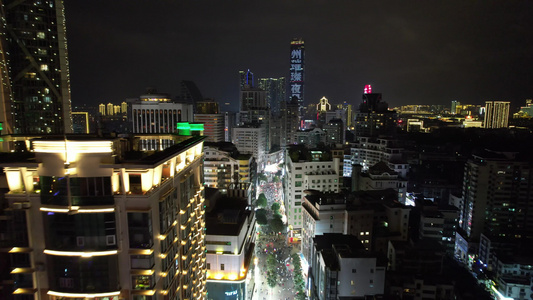 广西柳州五星商业步行街夜景灯光航拍视频