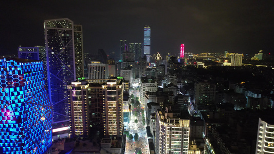 广西柳州五星商业步行街夜景灯光航拍视频