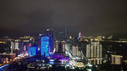 广西柳州五星商业步行街夜景灯光航拍视频