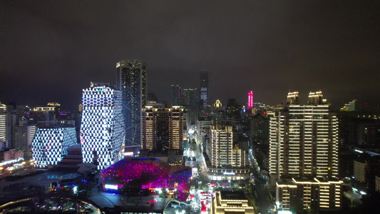 广西柳州五星商业步行街夜景灯光航拍视频