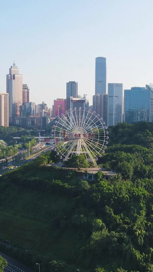 航拍重庆游乐园城市合集行千里致广大标语48秒视频